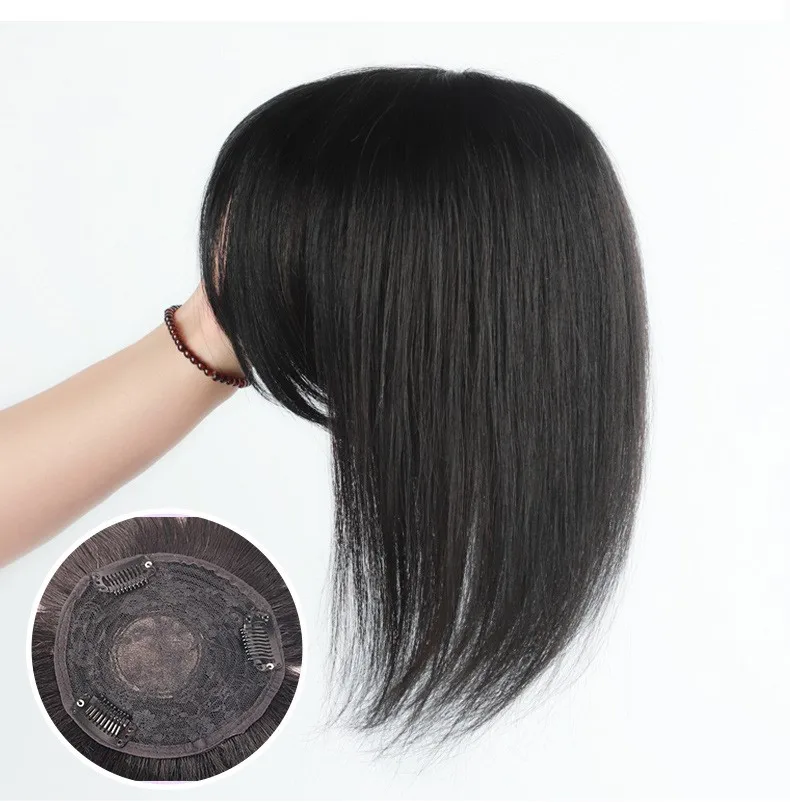 

Cheap human hair toupee virgin european hair replacement 9*10 silk base women hair topper with Bangs, Pic showed/pure color/ombre color