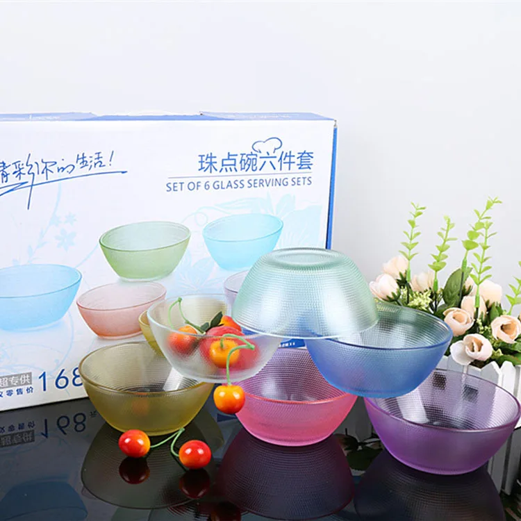 

Household 6 in1 round fruit &salad bowl high - quality color glass bowl set wholesale
