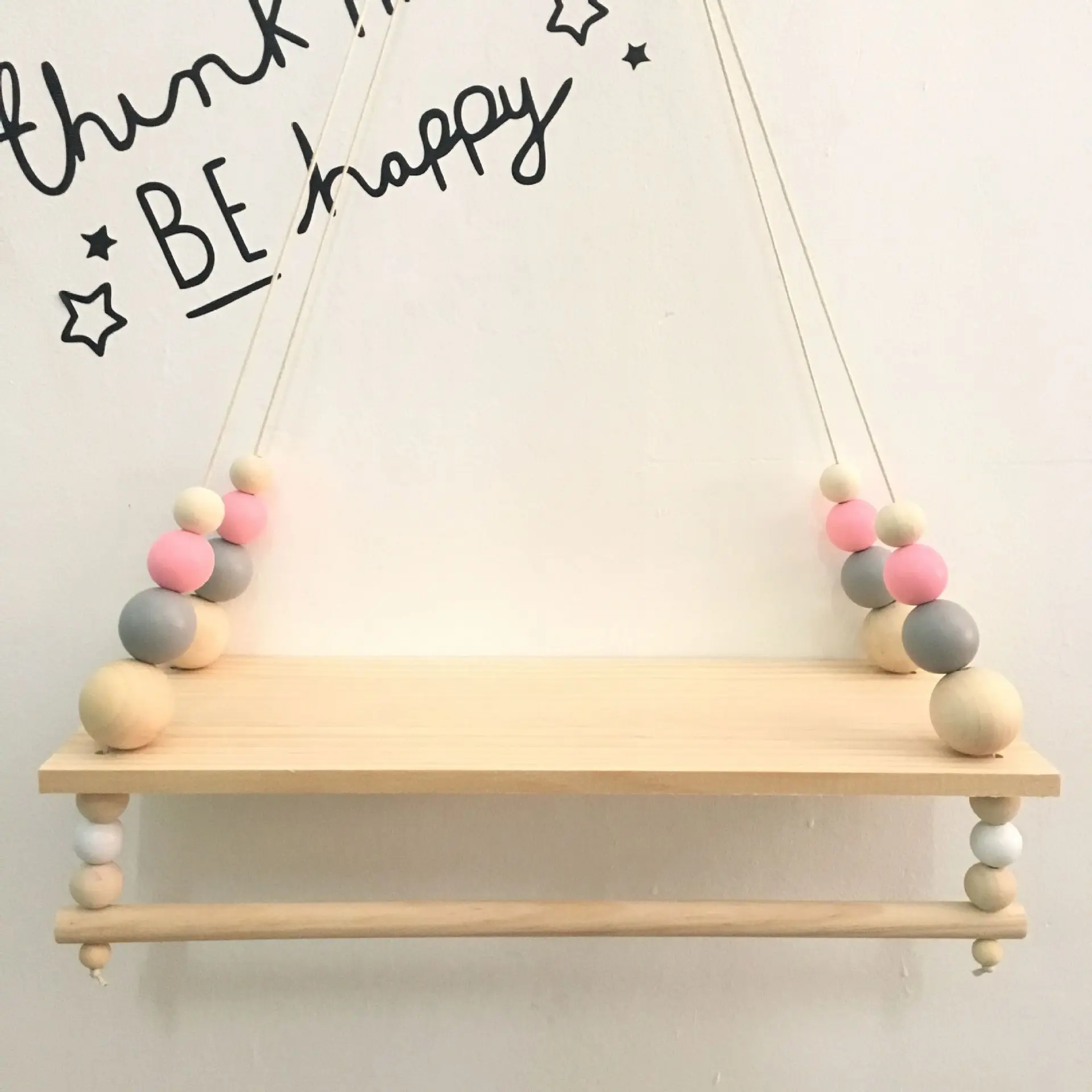 

Premium cheap Wood Swing Hanging Rope Wall Mounted Floating Shelves Plant Flower Pot indoor outdoor decoration simple design, Gray/gray pink/gray green/wood color