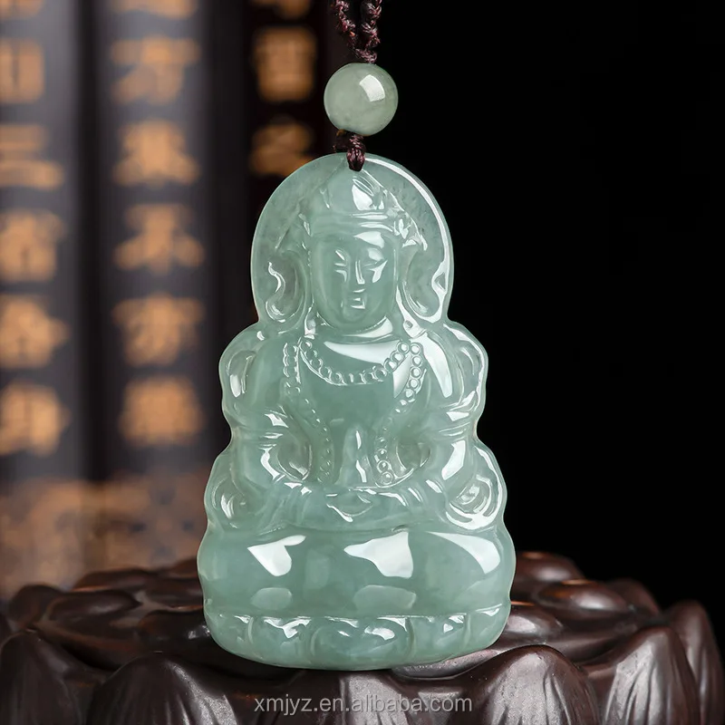 

Certified Grade A Myanmar Natural Jadeite Oil Green Guanyin Buddha Pendant Glutinous Ice Species Pendant Jewelry Male Jade