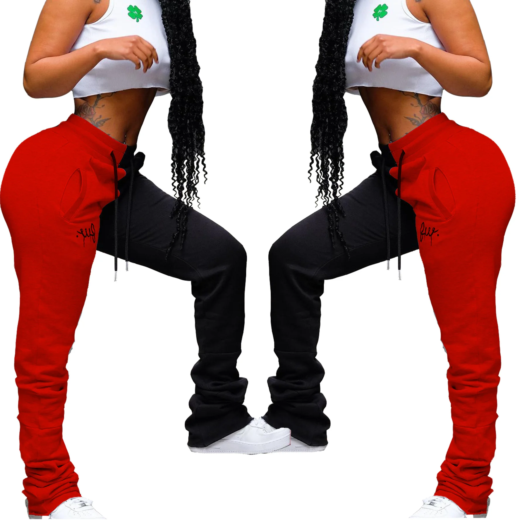 

2021 Popular cartoon printed patchwork personality street fashion casual outdoor stacked ruffle sports pants