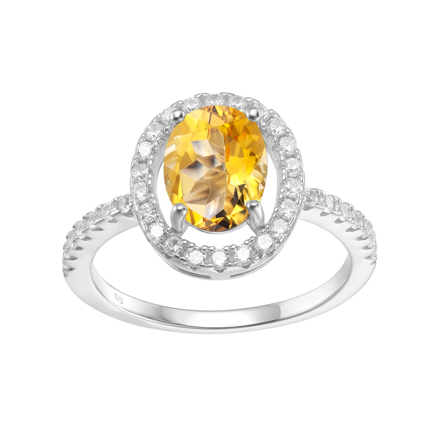 

Abiding Jewelry Factory Oval Halo Natural Gemstone Citrine Ring With Pave CZ Accented 925 Sterling Silver Ring For Engagement