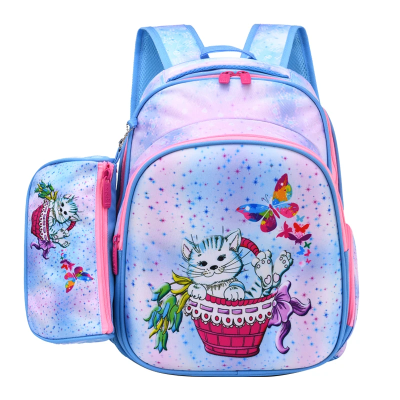 

fashion 15 inch school cartoon bags special colorful fabric design kids bag with pencil case, 16 colors