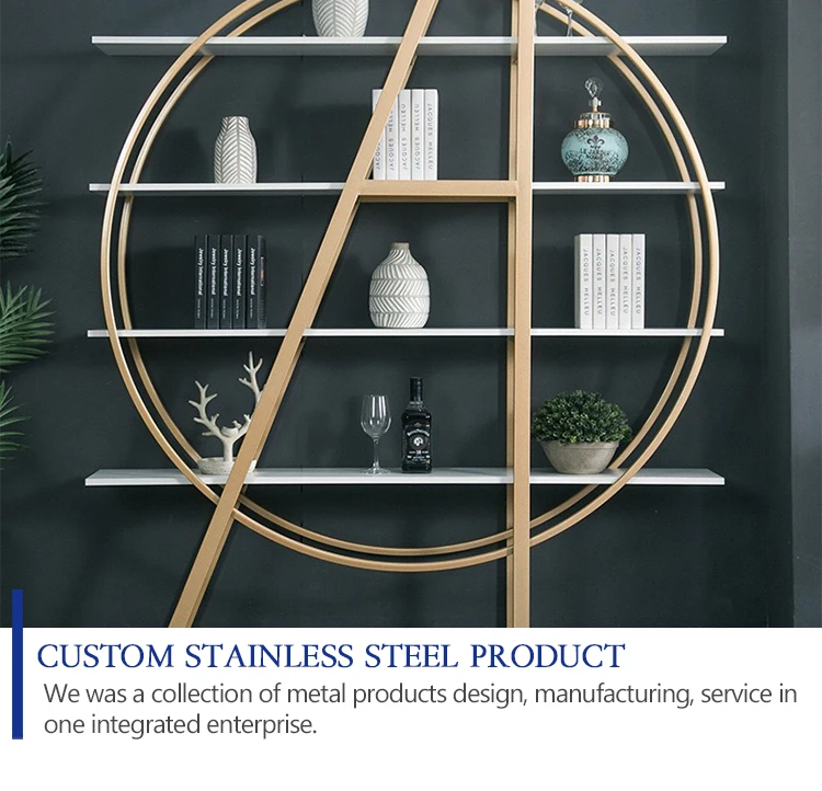 modern stainless steel artwork commodity shelf for decoration big golden polished metal artwork art display shelf