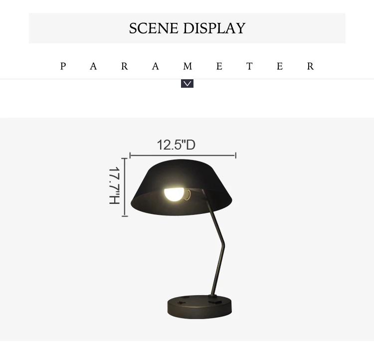 E26 40W contemporary metal reading black bedside lamp led luxury table lamp