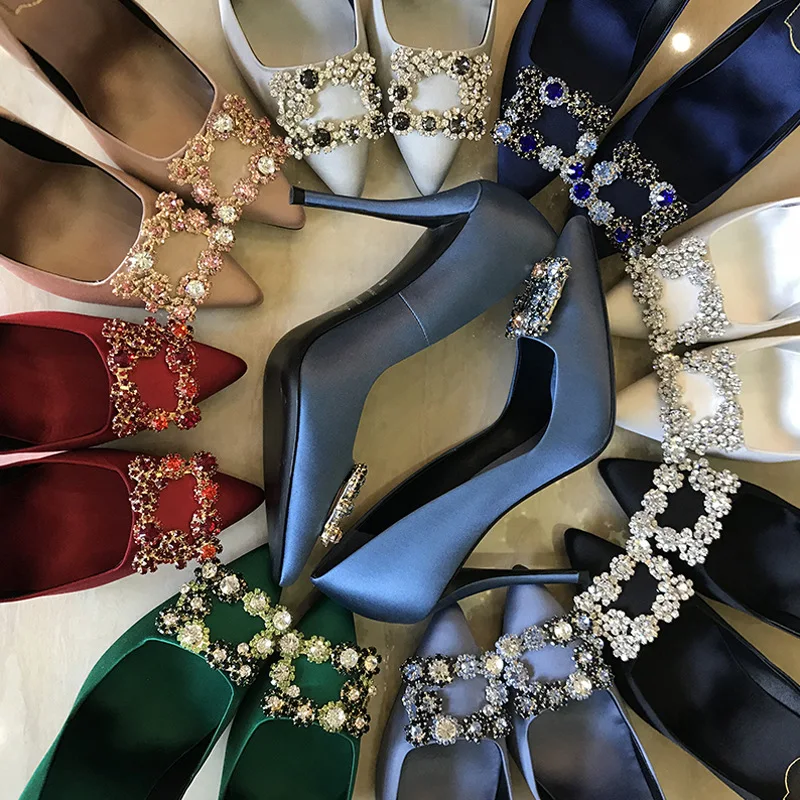 

6CM/8CM/10CM Chaussure Femme Tacones 2023 Designer Crystal Rhinestone Pumps High Heels for Ladies
