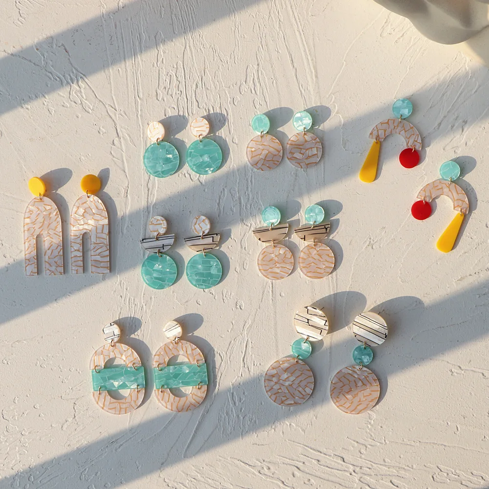 

Ice Blue Orange Marble Acrylic Beach Holiday Earrings Plastic