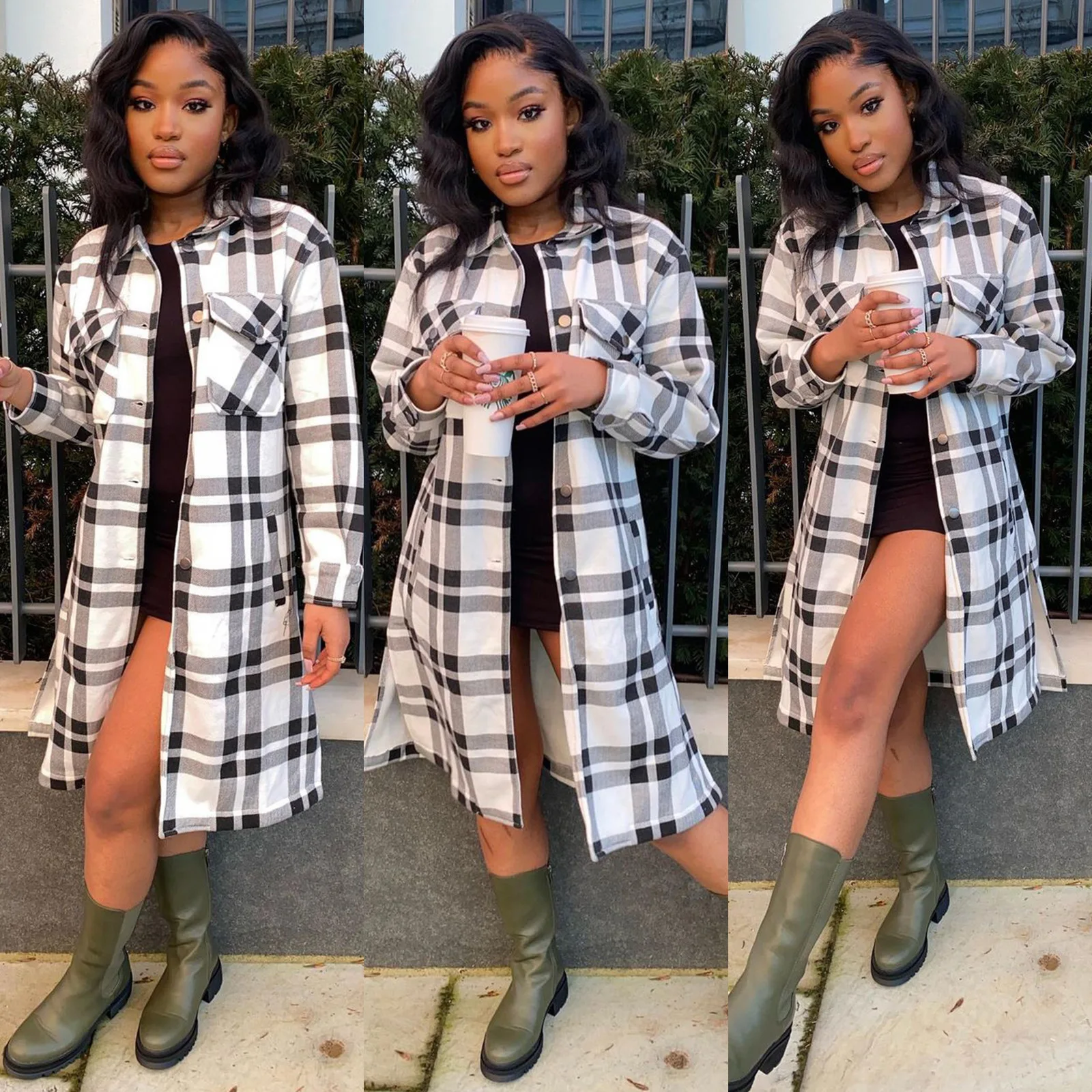 

Ready to ship fall 2021 women clothes casual long sleeve dress shirt plaid ladies' blouses