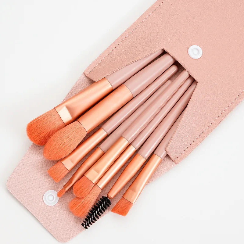 

HZM Vegan Wholesale Professional Makeup Brushes Set 8PCS Private Label Custom Logo Travel Makeup Brush Kit with Bag, Rosegold or custom makeup brush set