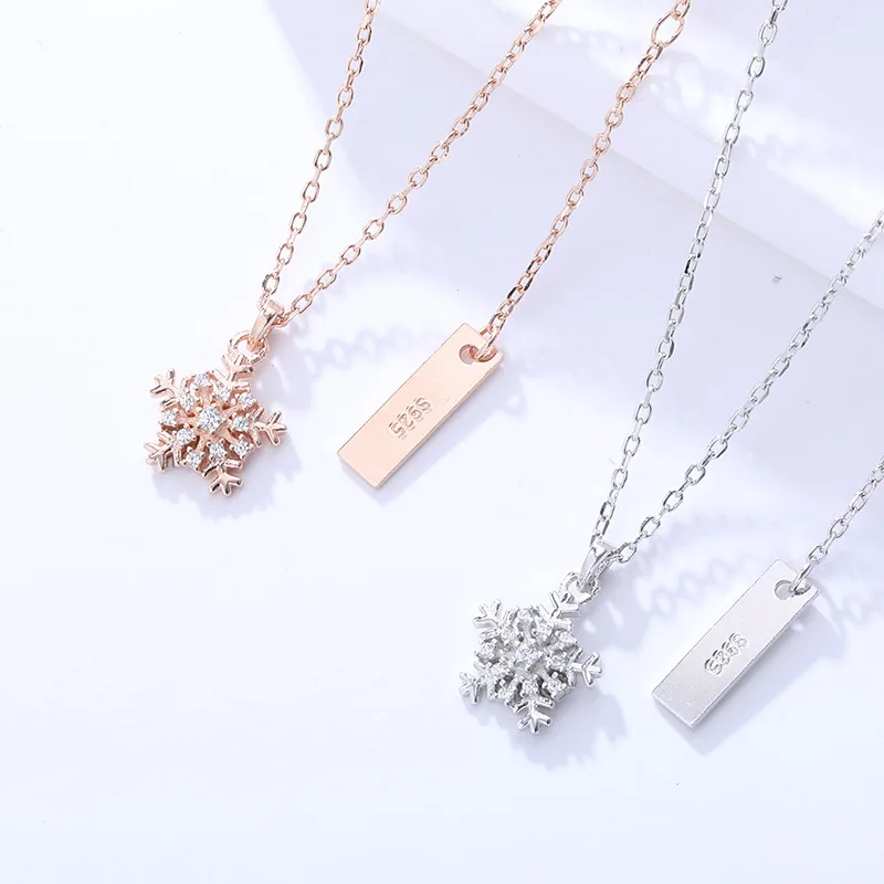 

SKA S925 Sterling silver necklace rose gold plated chain snowflake pendant necklace