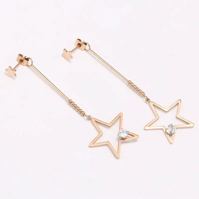 

High Quality Factory Price Stainless Steel Cheap Rose Gold Plated Hollow Star Shaped Zircon Pendant Earrings