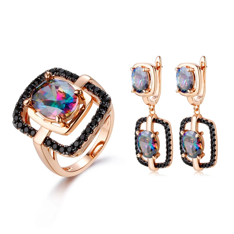 

2021 trend Crystal Glass Colorful Rings for women, fashion jewelry sets For Women