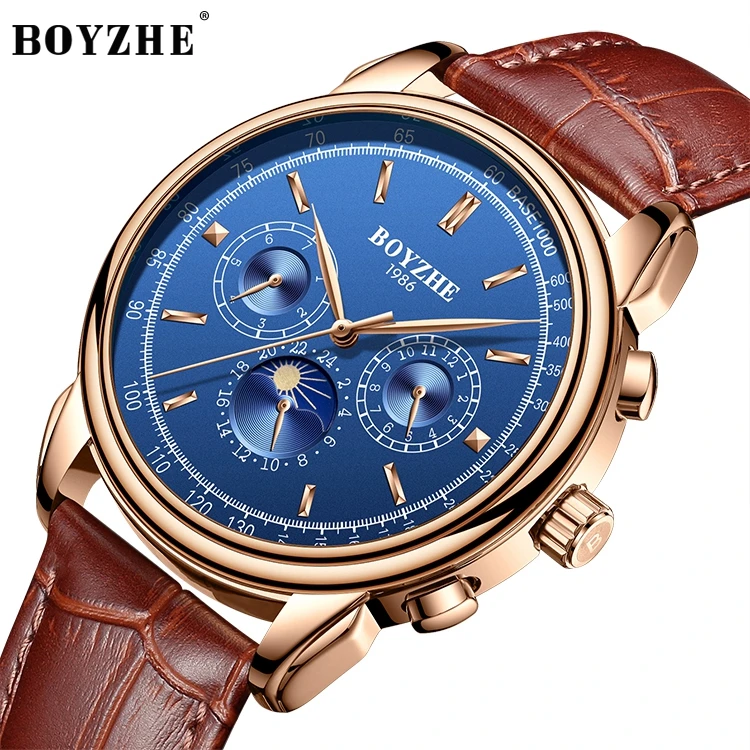 

BOYZHE WL008-3P Men Automatic Classic Mechanical Watch Leather Mechanical watches business mens fashion Wrist Watches