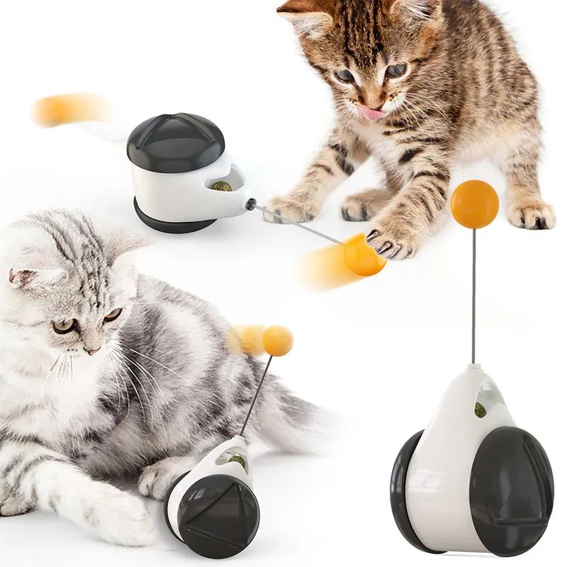 

2021 New Balanced Cat Chasing Interactive Kitten Ball Exercise Swing Play Catnip Toys, White