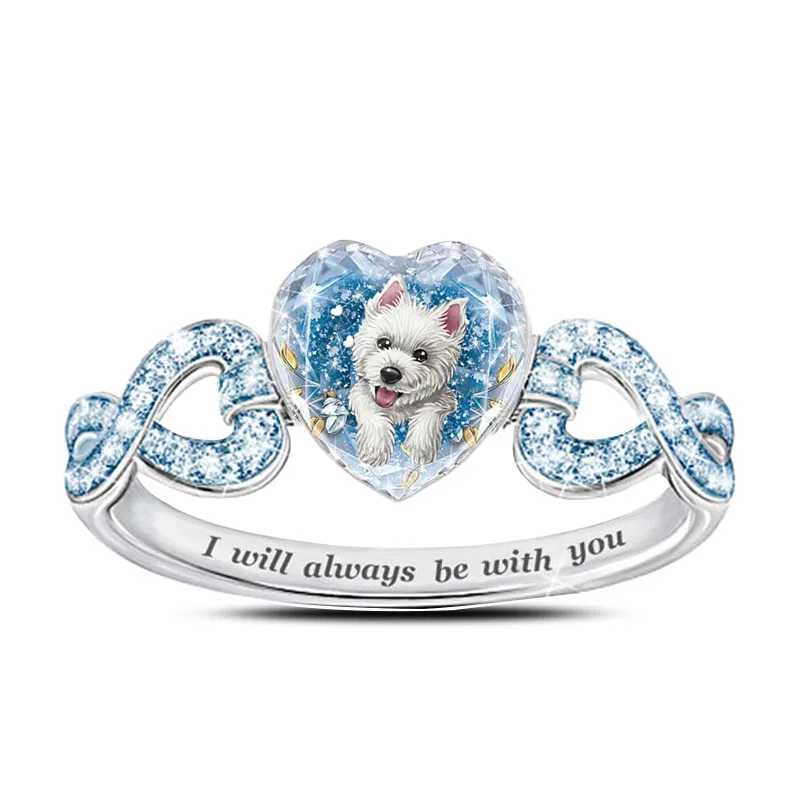 

Fashion cartoon ring heart-shaped crystal animal ring jewelry girl ring dog set