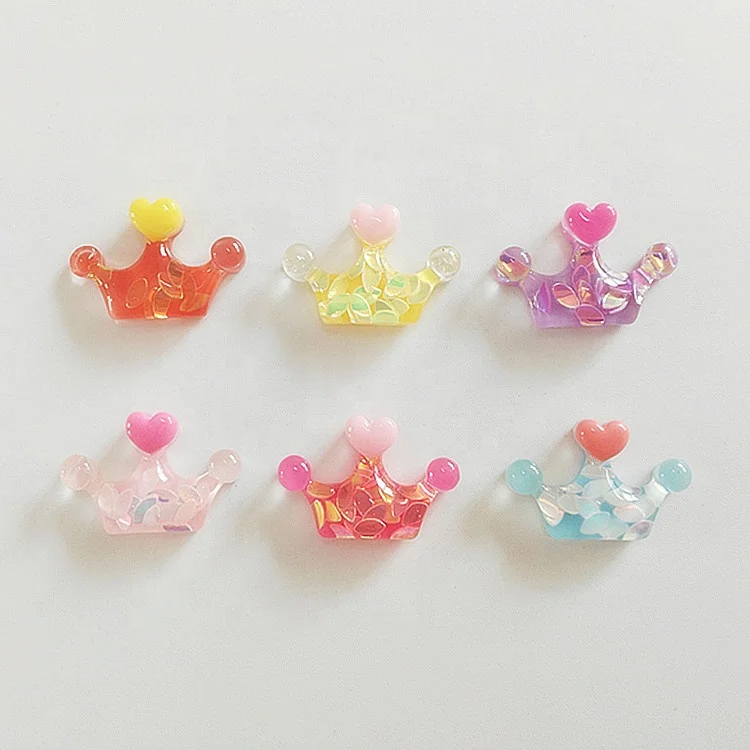 

Paso Sico Popular New Design 16*24mm Resin Little Heart Crown Kawaii Nail Art Decoration Charms
