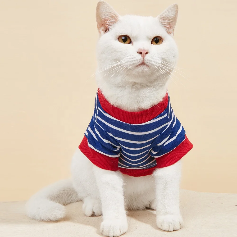 

Custom printing striped small pet apparel dog cotton clothes for cat