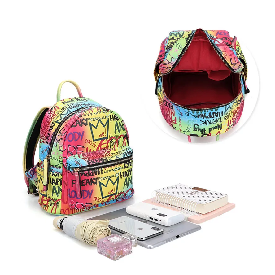 

Fashion graffiti designer mini backpack bookbags woman luxury rucksack womens ladies packs back pack