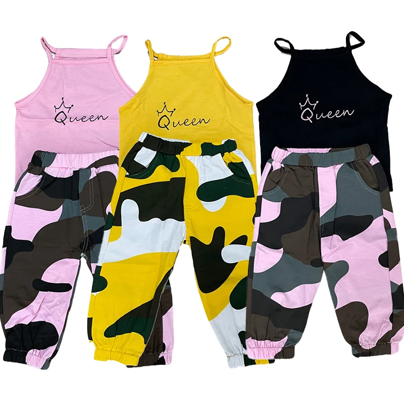 

Children's clothing set Summer suspender vest camouflage pants letter print top kids two piece set girls set