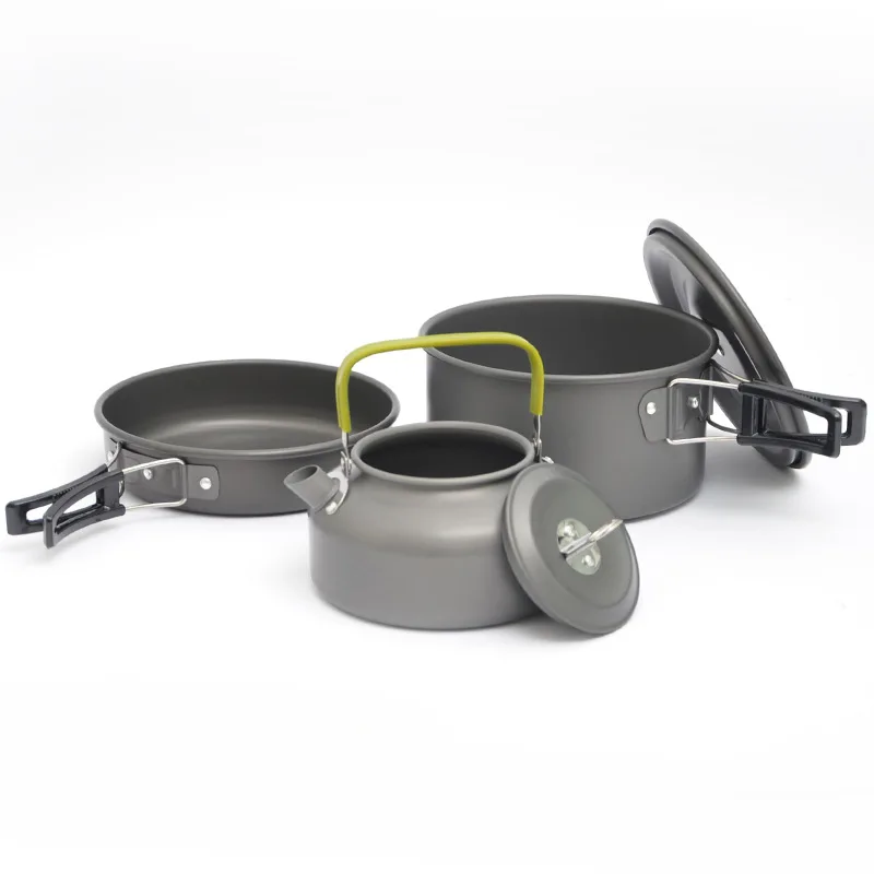 

3 set Portable Outdoor travel Aluminium alloy Camp kitchen cookware set Camping pot fry pans camping accessories