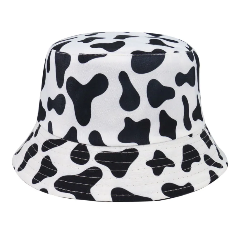 

New Fashion Reversible Black White Cow Pattern Bucket Hats Fisherman Hats For Women Gorras Summer