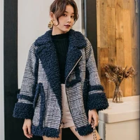 

Latest high quality female plaid tweed fur coat cotton quilted thickened warm winter clothes check lamb wool women jacket