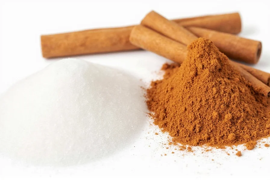 Side-by-side comparison of properly balanced cinnamon sugar mixture versus an imbalanced mixture showing color and texture differences