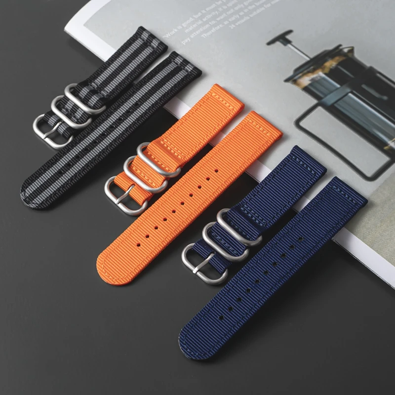 

High Quality Ballistic Nylon ZULU Watchband (Silver &Black Rings) Two Parts Nylon Watch Strap, Different colors (we have color chart)