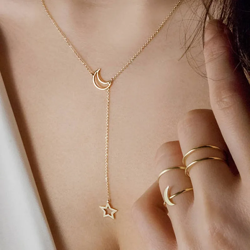 

Fancy Sweet Gold Plated Cheap Jewelry Moon Star Pendant Necklaces