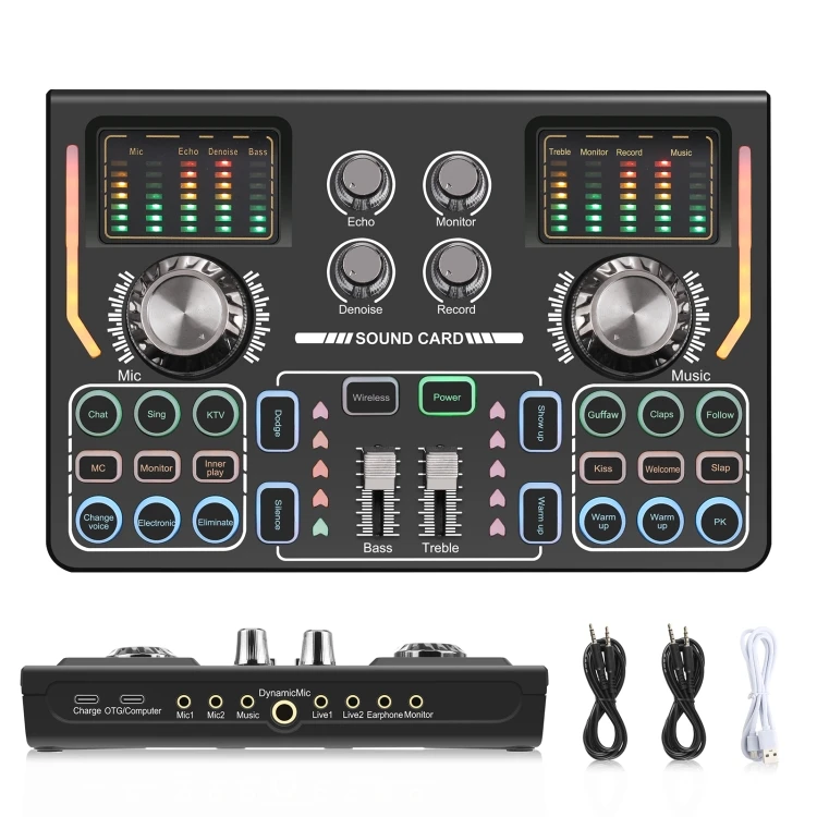 

New Arrival Puluz English Version Otg Lossless Stereo Sound Card Wireless Recording Sound Mixer For Live Broadcast, Black