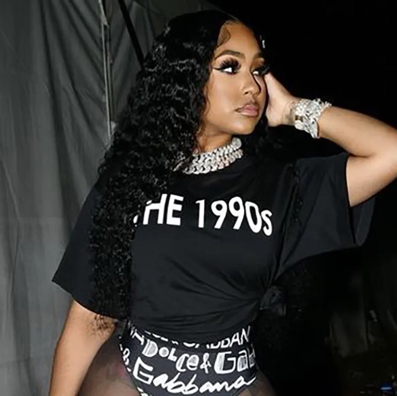 

2022 Letter Printing Black Short Sleeves T-shirt Casual Women Loose Tops Styles Fashion Activewear Soft Clothing Female