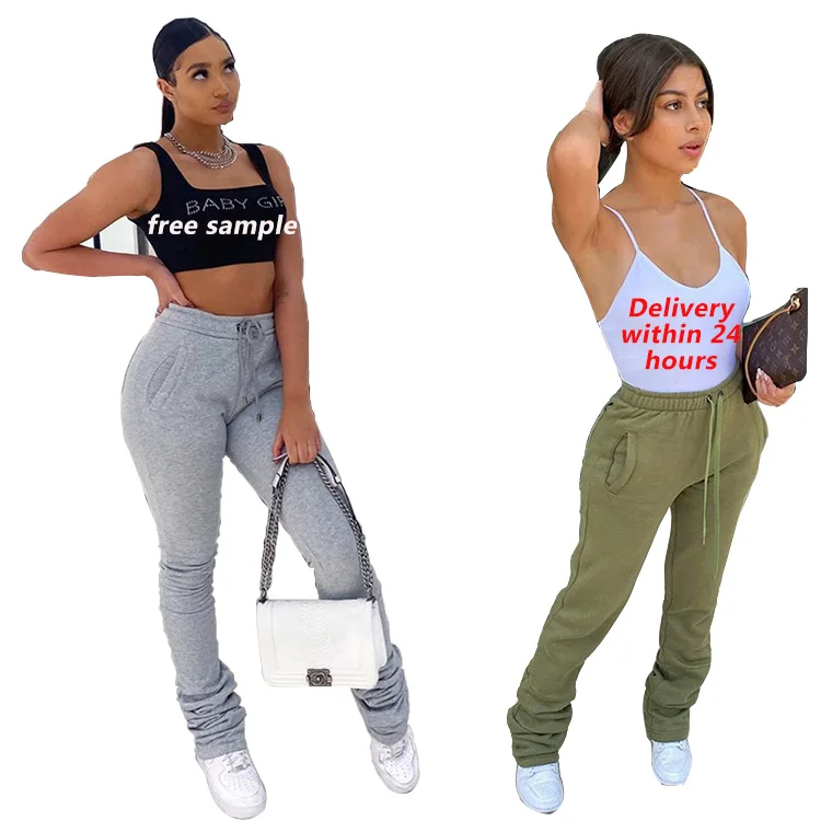 

Plus Size High Waisted Flared Two Piece Set Sweat Thick Flare Wide Leg Bandana Stack Women's Trousers Cotton Stacked Pants