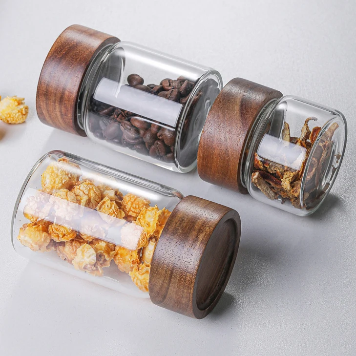 

Kitchen Container Storage Jars High borosilicate Glass Jar Kitchen Glass Canisters With Wood Lid