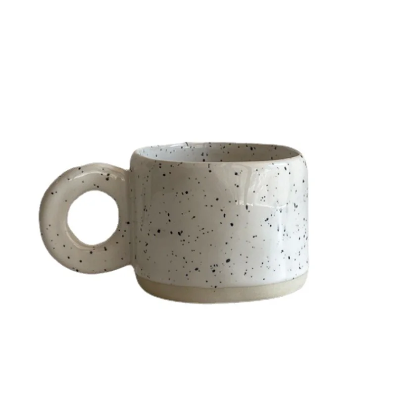 

nordic minimal natural white speckled latte mug with round handle coffee ceramic mug