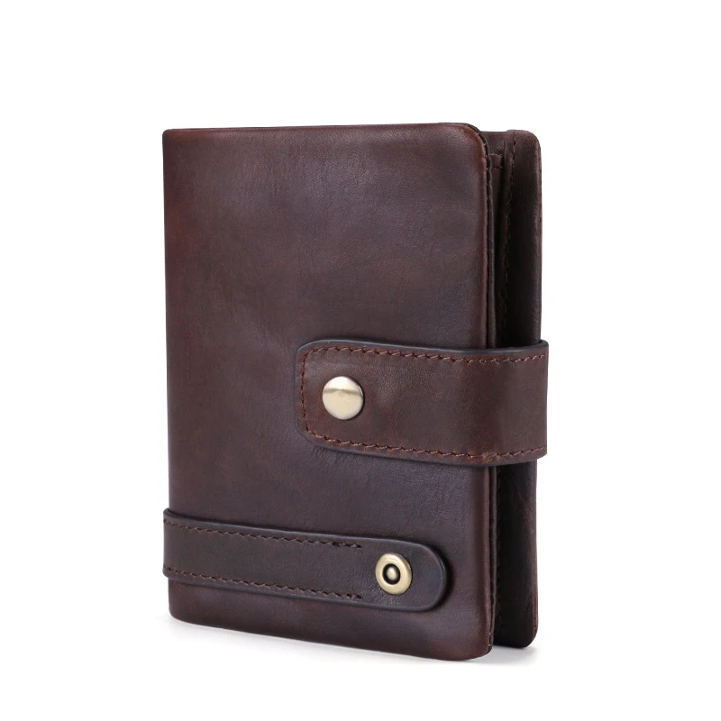 

Men RFID Blocking Wallet Vintage Crazy Horse Leather Short Purse Bifold with Coin Pocket, Brown