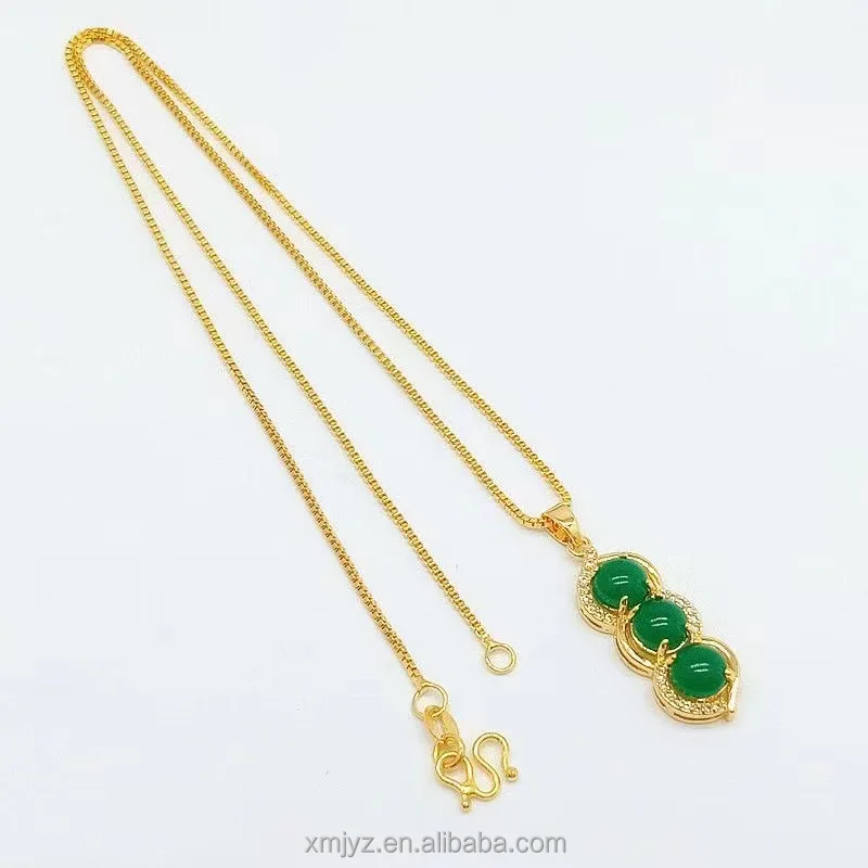 

Vietnam Placer Gold Clavicle Necklace Peanut Inlaid Emerald Pendant Female Jewelry Online Live Hot Supply Wholesale
