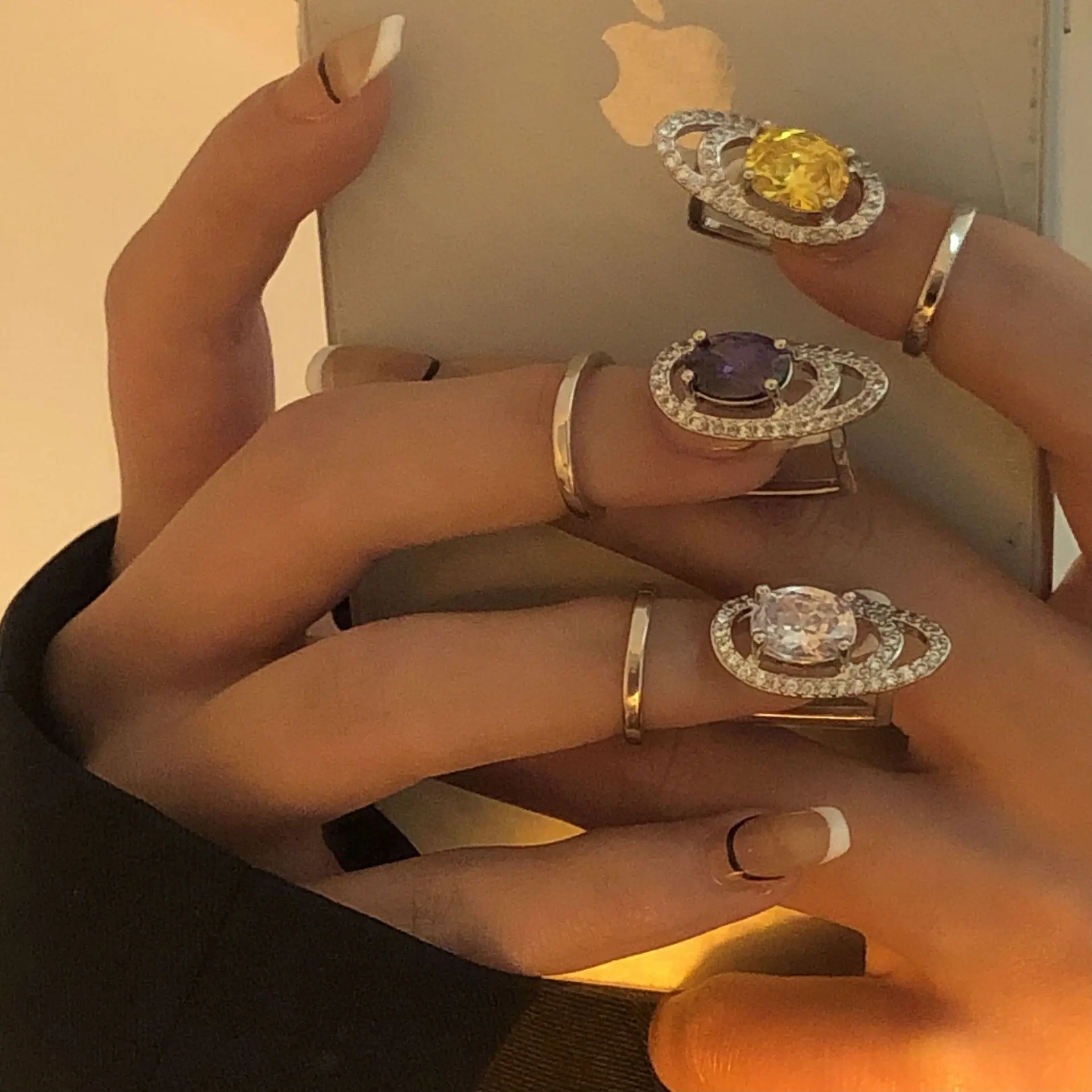 

Barlaycs 2021 Gold Plated Rings For Women Luxury Diamond Crystal Manicure Adjustable Tail Ring Set Female Party Jewelry Gift