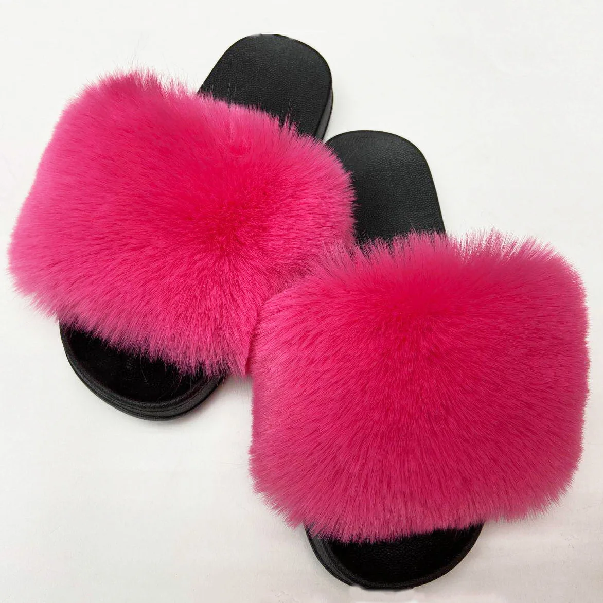 

Women Fuzzy Faux Fur Slippers Flat Spa Fluffy Open Toe House Shoes Indoor Outdoor Slip On Slide Sandals, Customized color