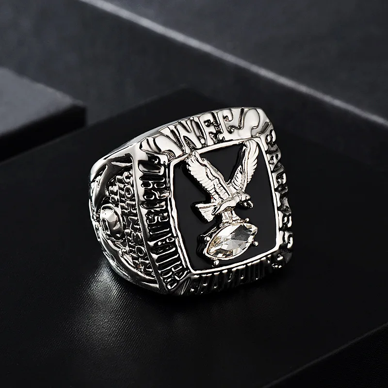 
1980 Philadelphia Football Championship Ring Black Silver Jewelry Zircon Alloy Sport Ring for men and women fans gift 