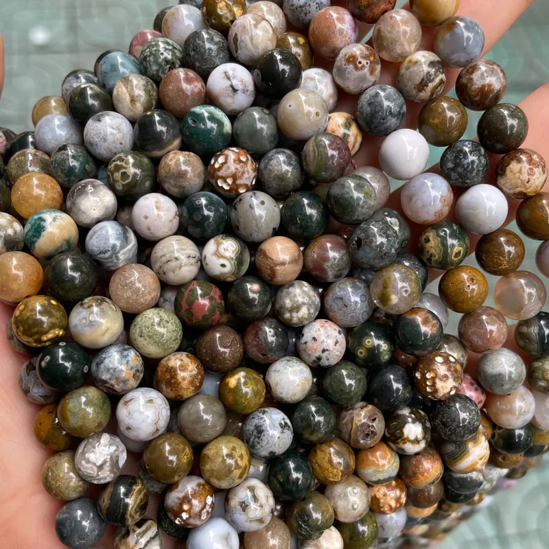 

High Qualtity Natural Ocean Agate Stone Beads 6mm 8mm Round Loose Gemstone Beads DIY For Jewelry Making, As picture