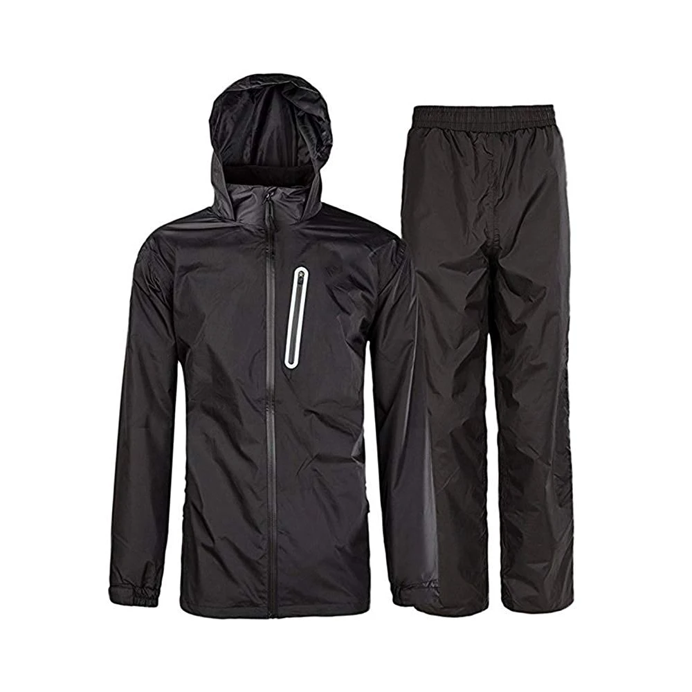 

ZUJA Black Windbreaker Waterproof Pockets Outdoor Zipper Safety Rainsuit