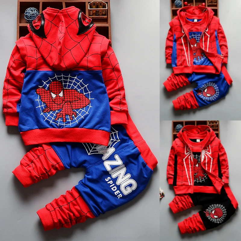 

Boy Clothing Sets Spiderman Print Cotton Cartoon Jacket +T-Shirt +Pants Children Clothing 3 Pcs Baby Boys Clothes Set