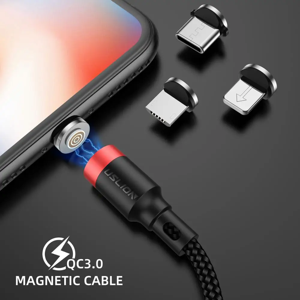 Free Shipping USLION 2M Fast Charging Cable for iPhone QC 3.0 Data Cable for Type C Magnetic USB Cable