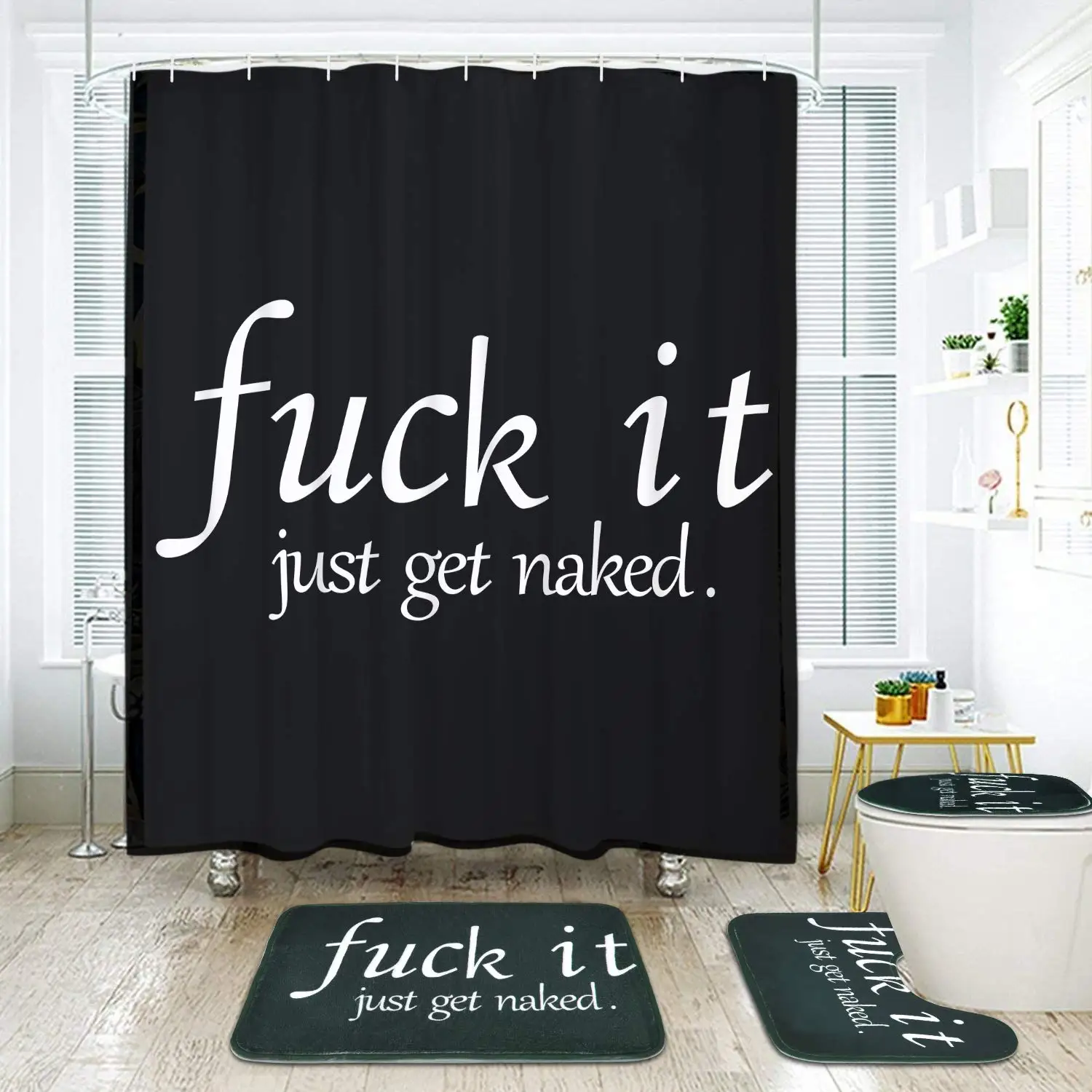 Funny Shower Curtain Set With Non Slip Rugs Toilet Lid Coverandbath Mat