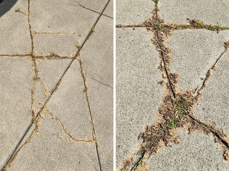 Comparison of weeds before and after vinegar treatment on patio