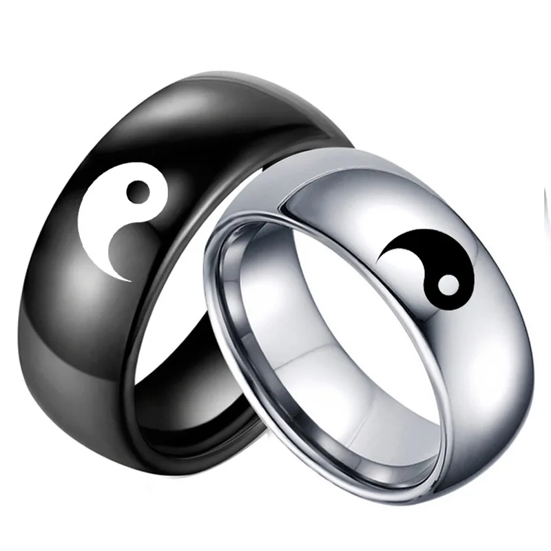 

Stainless Titanium Steel Black Silver Vintage Rings Love is a couple Tai Chi Yin Yang Ring For Women Men, Gold, rose, blue, silver, black