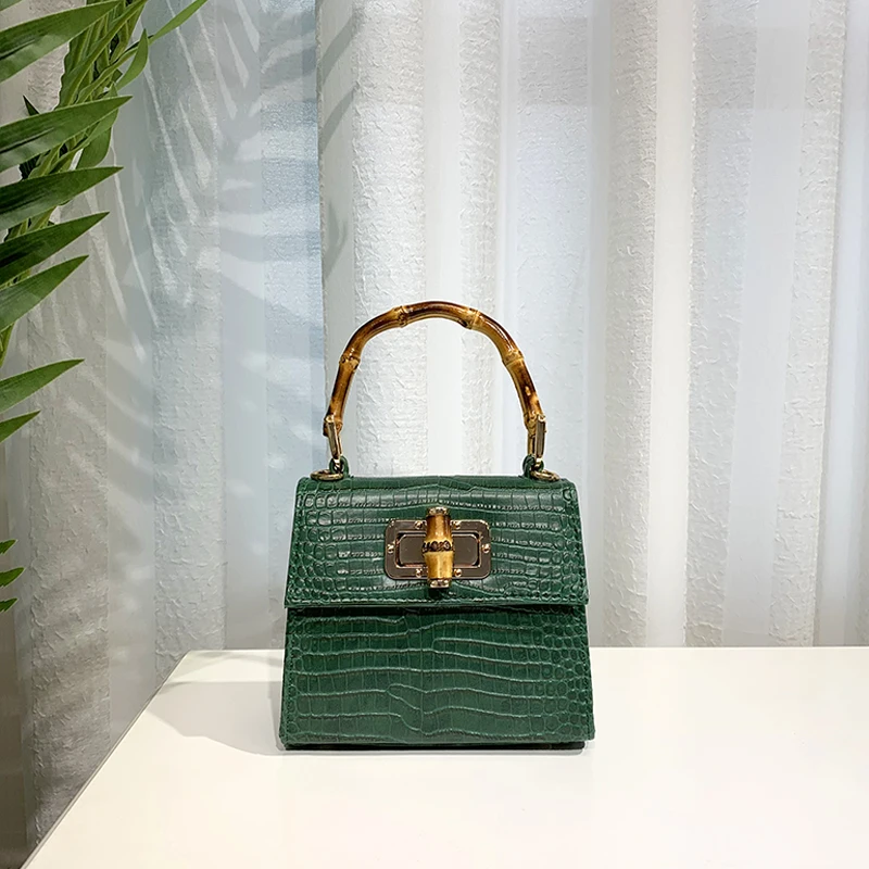 

New Fashion Shoulder Bag Pu Leather Crocodile Bag Bamboo Handle Handbags Ladies Crossbody Bags for Women