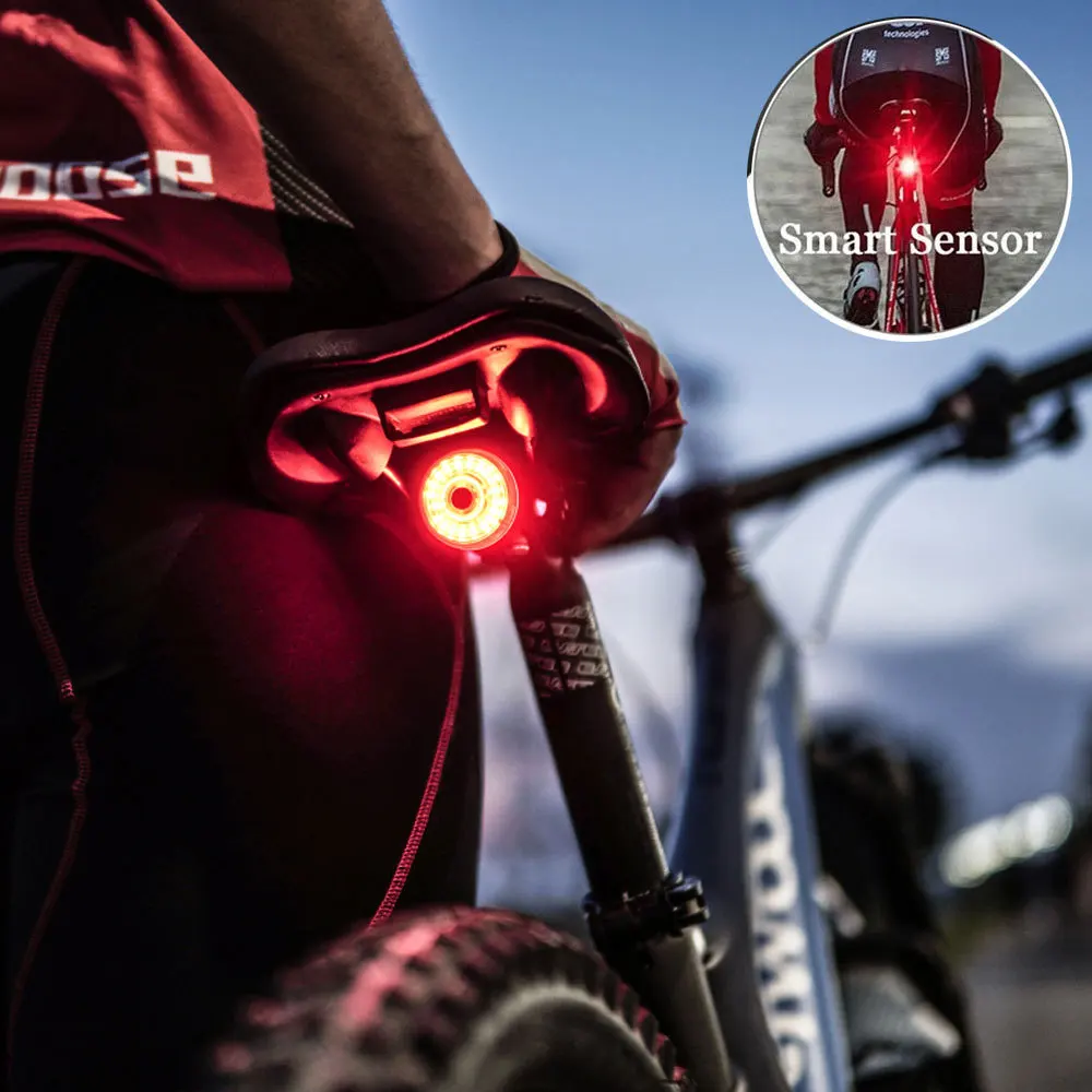 

Smart Bicycle Rear Light USB Charge Cycling Tail Taillight Auto Start/stop Brake Sensing Ipx6 Waterproof Rechargeable Battery