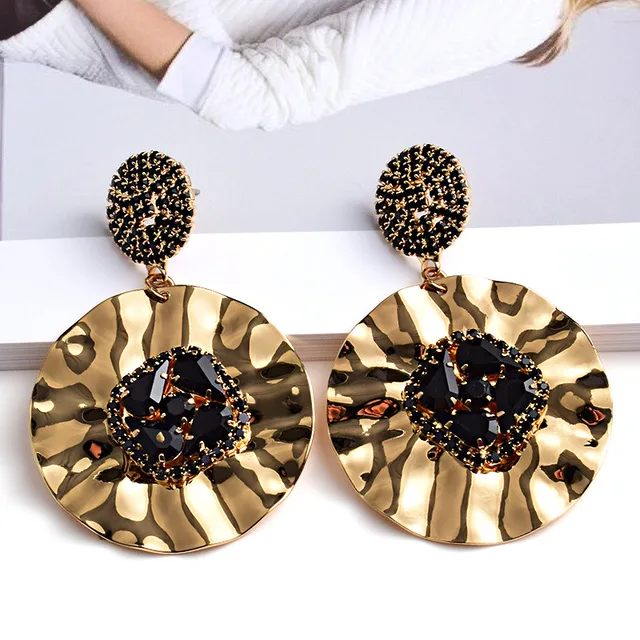 

High-Quality Fashion Trend Jewelry Accessories For Women New Design Colorful Crystals Round Metal Gold Drop Earrings, Many colors fyi