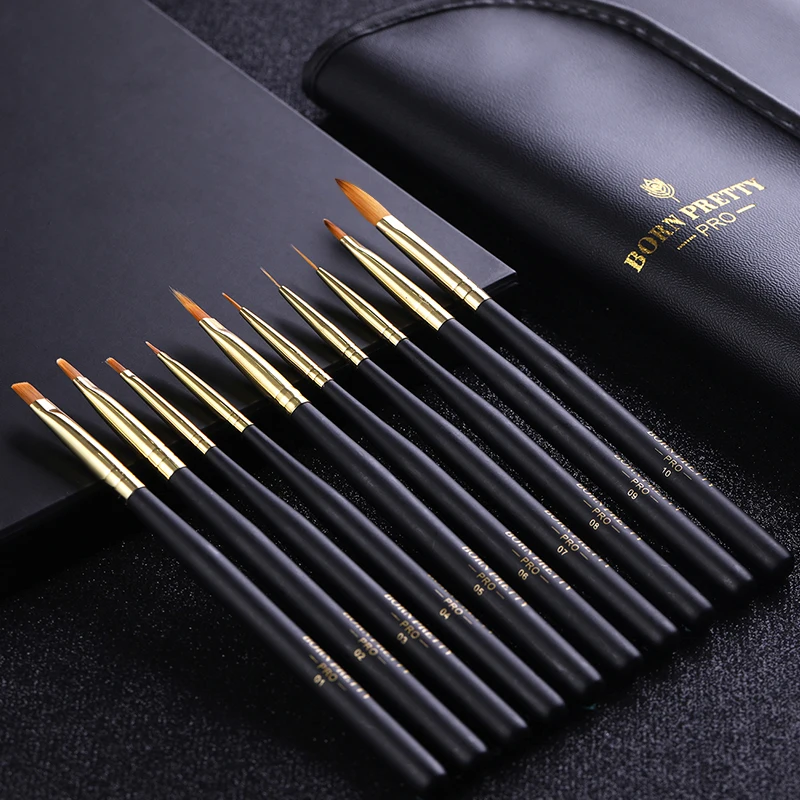 

BORN PRETTY Pro Nail Art UV Brushes Kit Professional Painting Pen Mixed Shape Nail Art Tools, Black